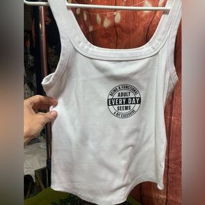 White Tank Top with Graphic Print Upcycled